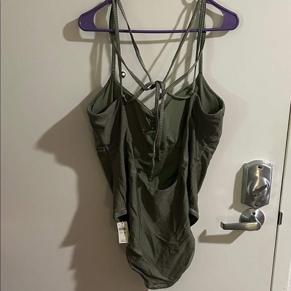 Olive Green Ribbed One-Piece Swimsuit - Picture 2 of 3
